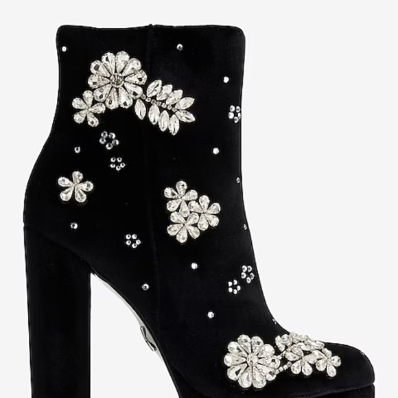 NEW NWT Rhinestone Embellished Platform Heeled Ankle Boots. Black. Size 9-9.5 - Picture 5 of 9